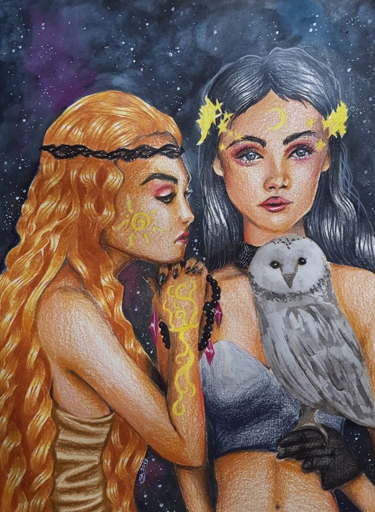 Moon And Sun Drawing In Colored Pencils Gadounelfe
